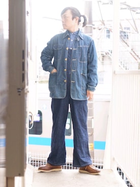 「アイテム（サロペット/オーバーオール、ブルー系）」を使った、s uchidaさん（メンズ・173cm）の冬コーディネート