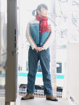 「FREEWHEELERS（フリーホイーラーズ）のアイテム（デニムパンツ）」を使った、s uchidaさん（メンズ・173cm）の冬コーディネート