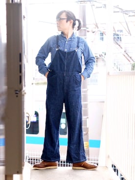 「45R（フォーティファイブアール）のアイテム（サロペット/オーバーオール）」を使った、s uchidaさん（メンズ・173cm）の冬コーディネート