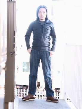 「FREEWHEELERS（フリーホイーラーズ）のアイテム（デニムパンツ）」を使った、s uchidaさん（メンズ・173cm）の冬コーディネート
