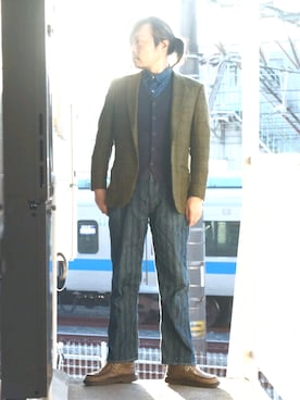 「FREEWHEELERS（フリーホイーラーズ）のアイテム（デニムパンツ）」を使った、s uchidaさん（メンズ・173cm）の冬コーディネート