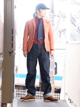 「CUSHMAN（クッシュマン）のアイテム（ブーツ）」を使った、s uchidaさん（メンズ・173cm）の冬コーディネート