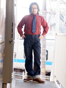「CUSHMAN（クッシュマン）のアイテム（ブーツ）」を使った、s uchidaさん（メンズ・173cm）の冬コーディネート