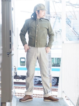 「CUSHMAN（クッシュマン）のアイテム（シューズ）」を使った、s uchidaさん（メンズ・173cm）の春コーディネート