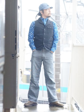 「BOBSON（ボブソン）のアイテム（パンツ）」を使った、s uchidaさん（メンズ・173cm）の春コーディネート