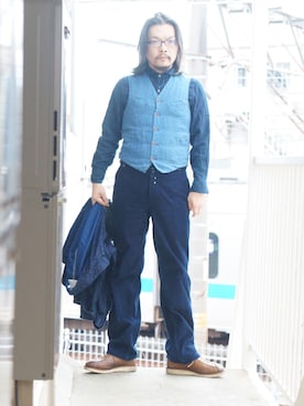 「CUSHMAN（クッシュマン）のアイテム（シューズ）」を使った、s uchidaさん（メンズ・173cm）の春コーディネート