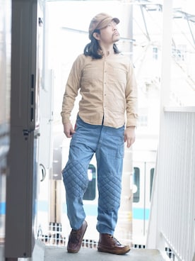 「SUGAR CANE（シュガーケーン）のアイテム（キャスケット）」を使った、s uchidaさん（メンズ・173cm）の春コーディネート