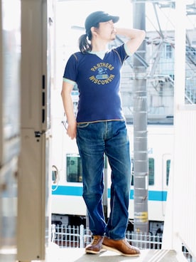 「CUSHMAN（クッシュマン）のアイテム（シューズ）」を使った、s uchidaさん（メンズ・173cm）の春コーディネート