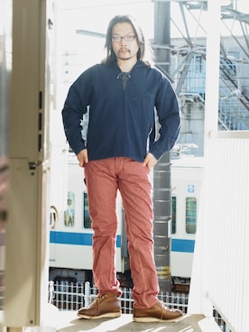 「CUSHMAN（クッシュマン）のアイテム（シューズ）」を使った、s uchidaさん（メンズ・173cm）の春コーディネート
