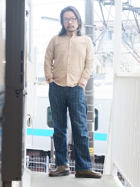 「FREEWHEELERS（フリーホイーラーズ）のアイテム（デニムパンツ）」を使った、s uchidaさん（メンズ・173cm）の春コーディネート