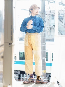 「SUGAR CANE（シュガーケーン）のアイテム（キャスケット）」を使った、s uchidaさん（メンズ・173cm）の春コーディネート