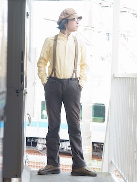 「SUGAR CANE（シュガーケーン）のアイテム（キャスケット）」を使った、s uchidaさん（メンズ・173cm）の夏コーディネート