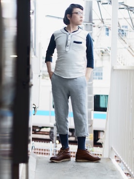 「CUSHMAN（クッシュマン）のアイテム（シューズ）」を使った、s uchidaさん（メンズ・173cm）の夏コーディネート