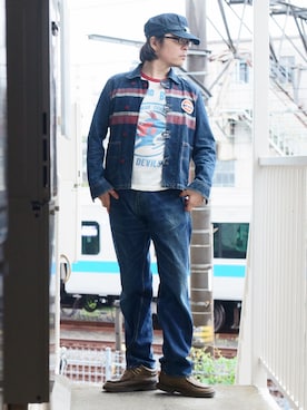 「ワークキャップ」｜「アイテム（デニムジャケット）」を使った、s uchidaさん（メンズ・173cm）の夏コーディネート