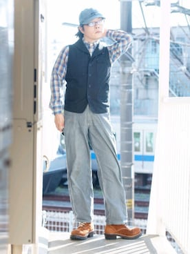「BOBSON（ボブソン）のアイテム（パンツ）」を使った、s uchidaさん（メンズ・173cm）の夏コーディネート