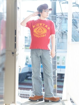「BOBSON（ボブソン）のアイテム（パンツ）」を使った、s uchidaさん（メンズ・173cm）の夏コーディネート