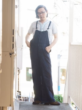 「ベースボールシャツ」｜「アイテム（サロペット/オーバーオール）」を使った、s uchidaさん（メンズ・173cm）の夏コーディネート