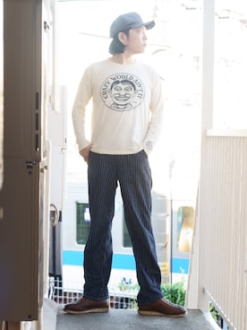 「CUSHMAN（クッシュマン）のアイテム（シューズ）」を使った、s uchidaさん（メンズ・173cm）の夏コーディネート