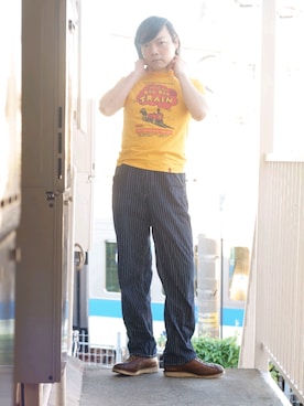 「CUSHMAN（クッシュマン）のアイテム（シューズ）」を使った、s uchidaさん（メンズ・173cm）の秋コーディネート