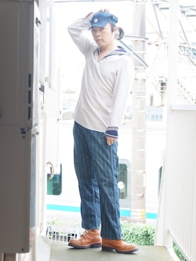 「FREEWHEELERS（フリーホイーラーズ）のアイテム（パンツ）」を使った、s uchidaさん（メンズ・173cm）の秋コーディネート