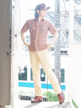 「45R（フォーティファイブアール）のアイテム（キャップ）」を使った、s uchidaさん（メンズ・173cm）の秋コーディネート