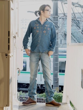 「CUSHMAN（クッシュマン）のアイテム（シューズ）」を使った、s uchidaさん（メンズ・173cm）の秋コーディネート