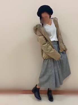 「グレンチェック」｜「アイテム（ハンチング/ベレー帽）」を使った、Shioriさん（レディース・160cm）の秋コーディネート