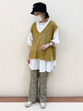 「透かしニット」｜Shioriさん（レディース・160cm）の春コーディネート
