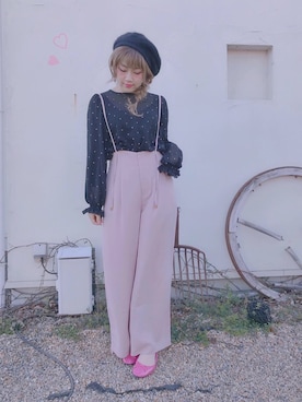 「黒×ピンク」｜「アイテム（バレエシューズ）」を使った、＊.momo.＊さん（レディース・153cm）の春コーディネート
