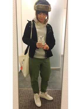 「PHATEE（ファッティー）のアイテム（帽子）」を使った、otoさん（レディース・154cm）の冬コーディネート