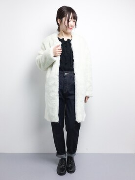 「SpRay（スプレイ）のアイテム（ノーカラージャケット）」を使った、まるさん（レディース・161cm）の冬コーディネート