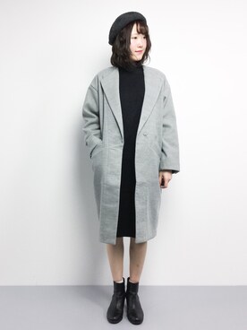 「UP START（アップスタート）のアイテム（ノーカラージャケット）」を使った、まるさん（レディース・161cm）の冬コーディネート