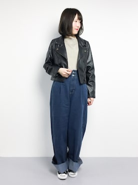「niko and...（ニコアンド）のアイテム（ライダースジャケット）」を使った、まるさん（レディース・161cm）の冬コーディネート