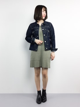 「UNRELISH（アンレリッシュ）のアイテム（デニムジャケット）」を使った、まるさん（レディース・161cm）の冬コーディネート