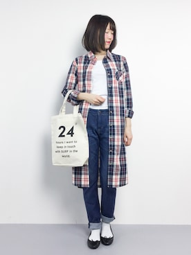 「rps（アールピーエス）のアイテム（シャツワンピース）」を使った、まるさん（レディース・161cm）の春コーディネート