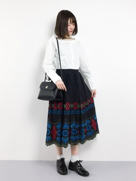 60/-ローンスカラップ刺繍 ギャザースカートを使った人気ファッション ...