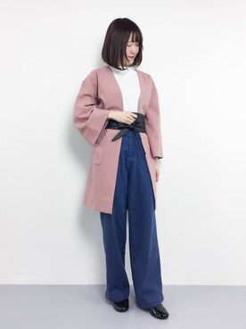 「サッシュベルト」｜「アイテム（その他アウター）」を使った、まるさん（レディース・161cm）の春コーディネート