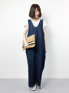 「MERLOT（メルロー）のアイテム（つなぎ/オールインワン）」を使った、まるさん（レディース・161cm）の春コーディネート