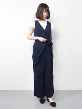 「merlot plus（メルロープリュス）のアイテム（オールインワン・サロペット）」を使った、まるさん（レディース・161cm）の春コーディネート