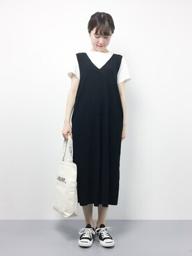 「半袖」｜「アイテム（つなぎ/オールインワン）」を使った、まるさん（レディース・161cm）の夏コーディネート