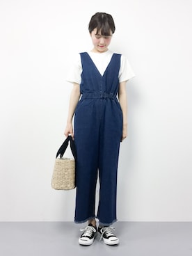 「select MOCA（セレクトモカ）のアイテム（つなぎ/オールインワン）」を使った、まるさん（レディース・161cm）の夏コーディネート