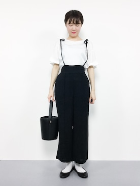 「無地党」｜「アイテム（オールインワン・サロペット）」を使った、まるさん（レディース・161cm）の夏コーディネート