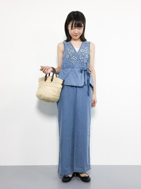 「水色」｜「アイテム（サロペット/オーバーオール）」を使った、まるさん（レディース・161cm）の夏コーディネート