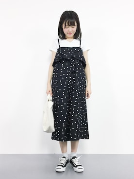 「POU DOU DOU（プードゥドゥ）のアイテム（サロペット/オーバーオール）」を使った、まるさん（レディース・161cm）の夏コーディネート