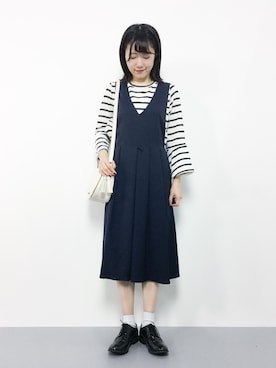 「archives（アルシーヴ）のアイテム（ジャンパースカート）」を使った、まるさん（レディース・161cm）の秋コーディネート