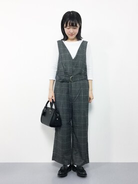 「Green　Parks（グリーンパークス）のアイテム（つなぎ/オールインワン）」を使った、まるさん（レディース・161cm）の秋コーディネート