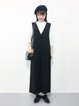 「レースアップシューズ」｜「アイテム（つなぎ/オールインワン）」を使った、まるさん（レディース・161cm）の秋コーディネート