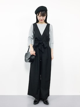 「レースアップシューズ」｜「アイテム（つなぎ/オールインワン）」を使った、まるさん（レディース・161cm）の秋コーディネート