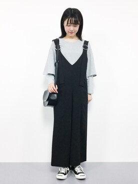 「nano・universe」｜「アイテム（サロペット/オーバーオール）」を使った、まるさん（レディース・161cm）の秋コーディネート