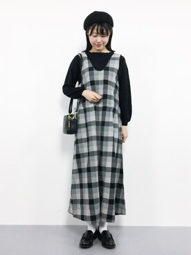 「chambre de charme（シャンブルドゥシャーム）のアイテム（つなぎ/オールインワン）」を使った、まるさん（レディース・161cm）の秋コーディネート